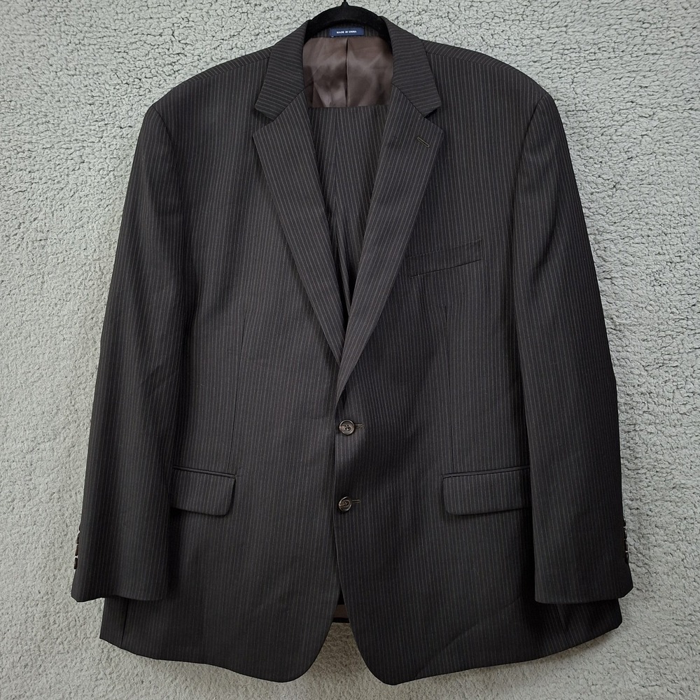 Ralph Lauren 100% Wool Dark Brown Pinstripe Suit 2-Piece 52R 48x31 Office Luxury
